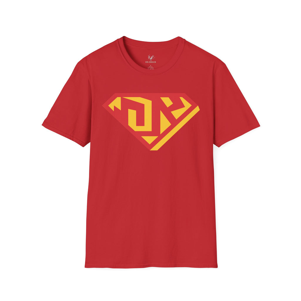 Superhero Shield T-Shirt — Bold Red & Yellow Emblem Graphic Tee