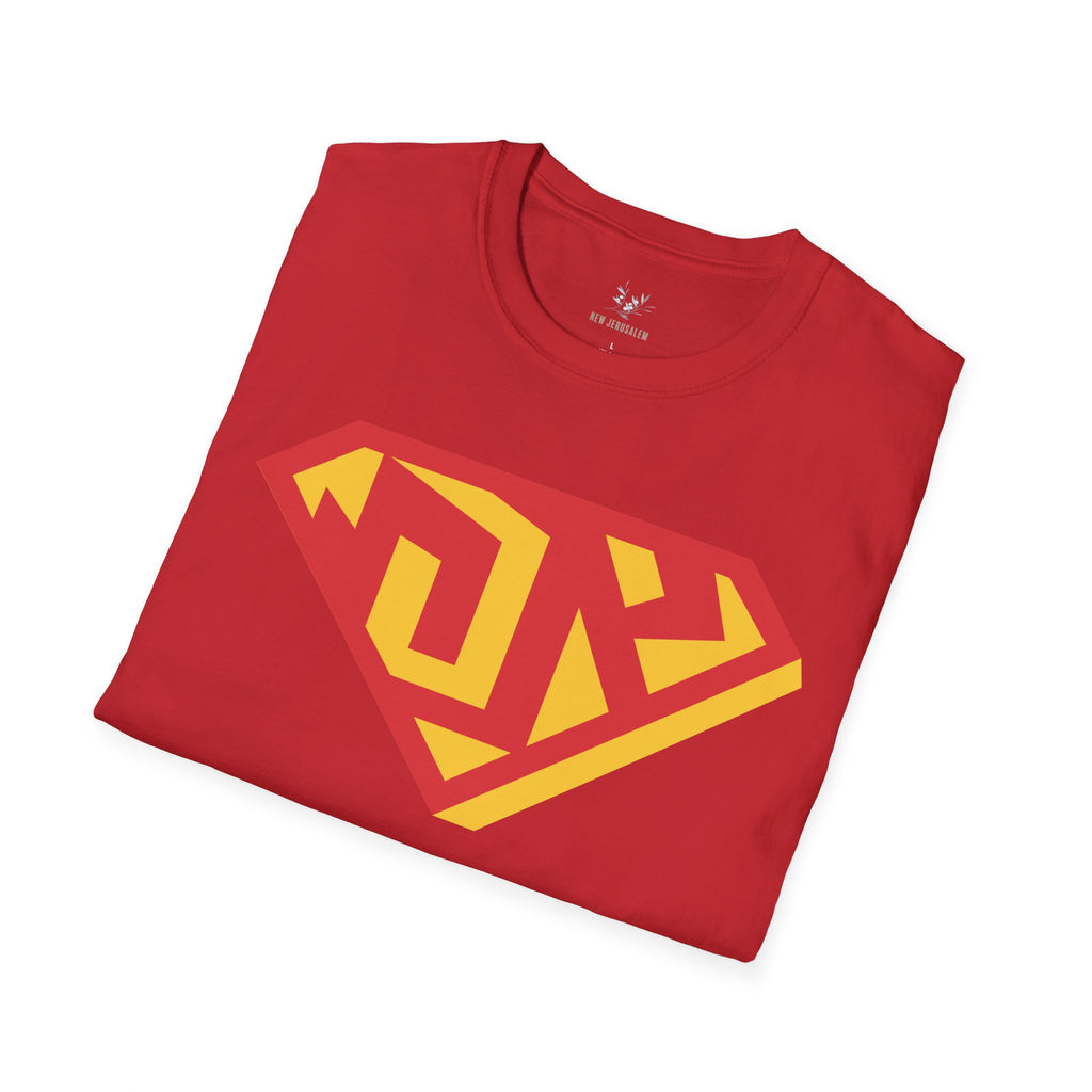 Superhero Shield T-Shirt — Bold Red & Yellow Emblem Graphic Tee