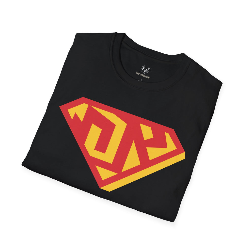 Superhero Shield T-Shirt — Bold Red & Yellow Emblem Graphic Tee